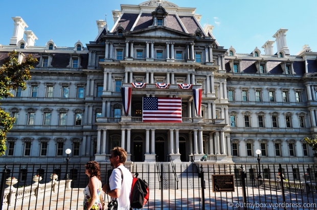 Dwight Eisenhower Executive Building sporting the glorious star-spangled banner.