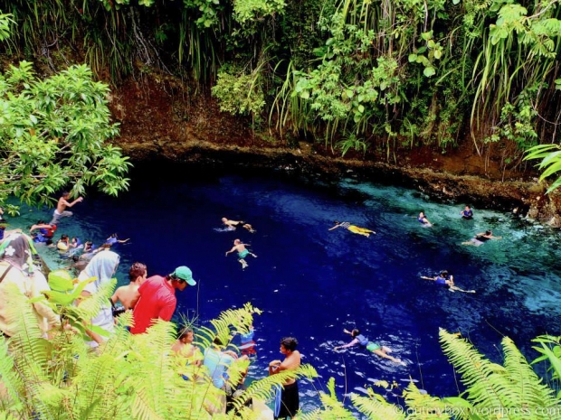 Enchanted river diving area. Notice that the water is flowing from the underwater cave in the background.