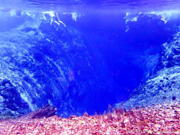 Under water shot show an abyss-like crater at the bottom - approximately 25-50 ft deep. Photo credits to Marcial Bolen.